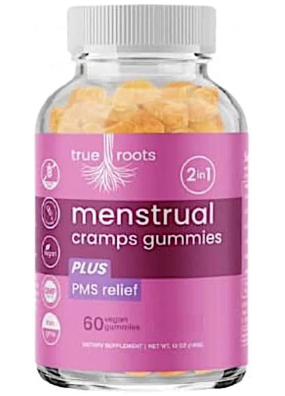 Menstrual Cramp Period Gummies True Roots | PMS Support Supplement for Women | Healthy Flow | Flo PMS Menstrual Cycle Relief, Cramping and Bloating | Vegan & Natural Flavors | 60 Count - Maple Wellness Supplements