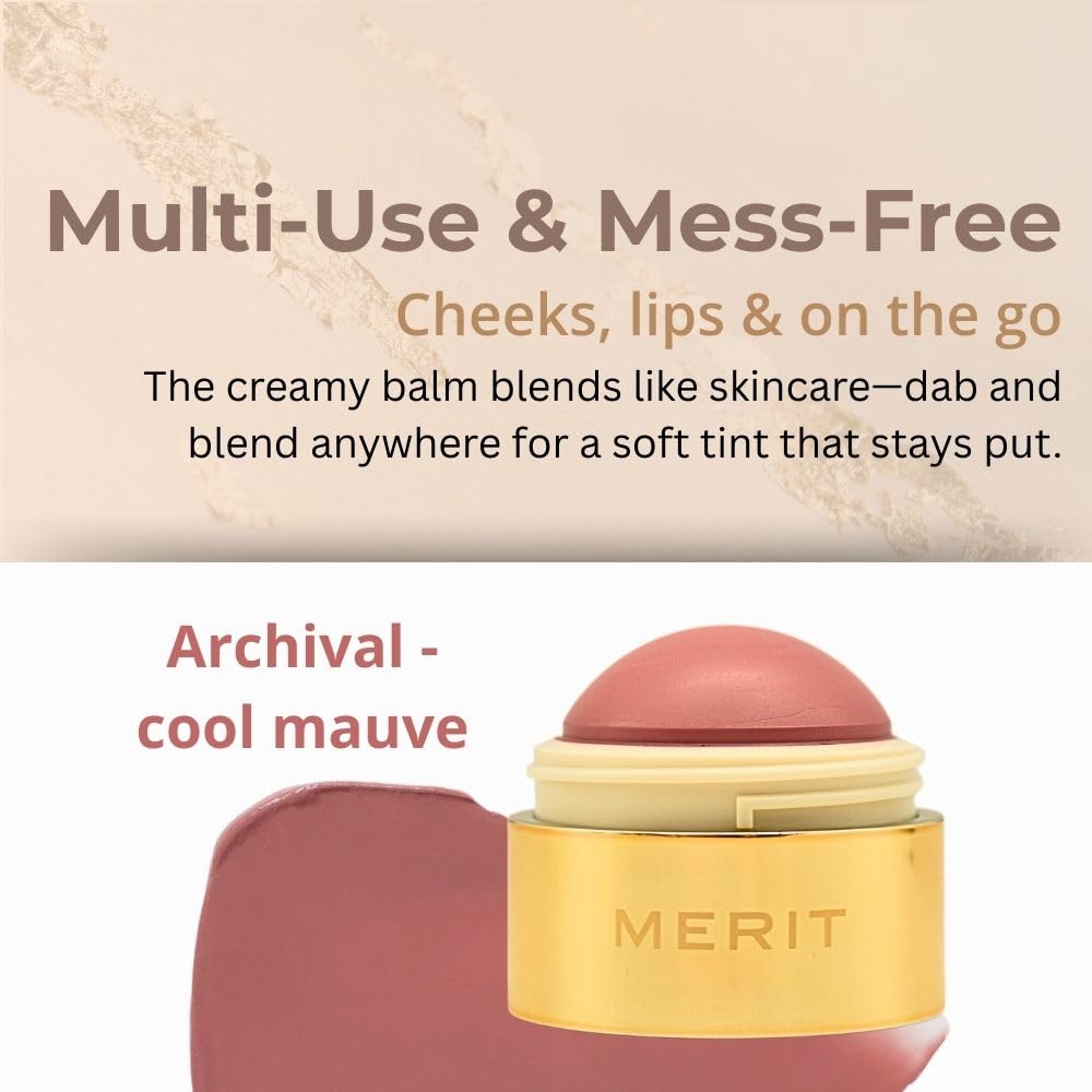 MERIT Flush Balm Cream Blush – Archival Cool Mauve | Hydrating Radiant Cheek & Lip Tint Stick with Vitamin E | Lightweight, Buildable, Vegan & Cruelty-Free Blush - Maple Wellness Supplements