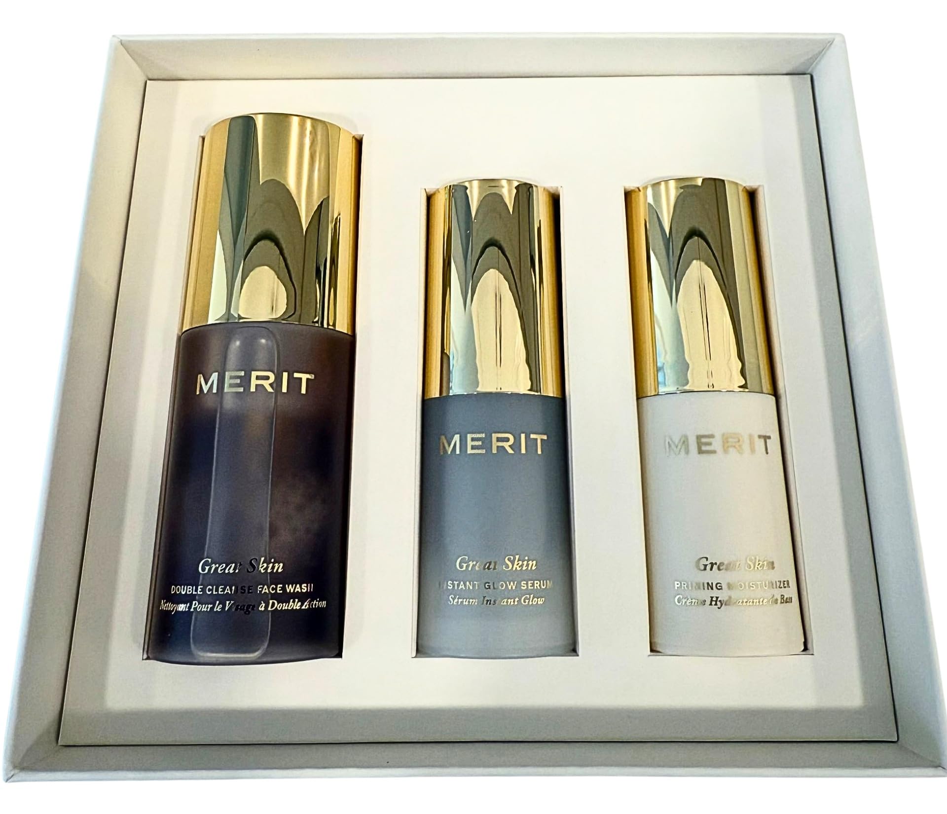 MERIT The Mini Great Skin Trio – Limited Edition Skincare Set with Double Cleanse Face Wash (15 ml), Instant Glow Serum (15 ml), and Priming Moisturizer (50 ml) - Maple Wellness Supplements