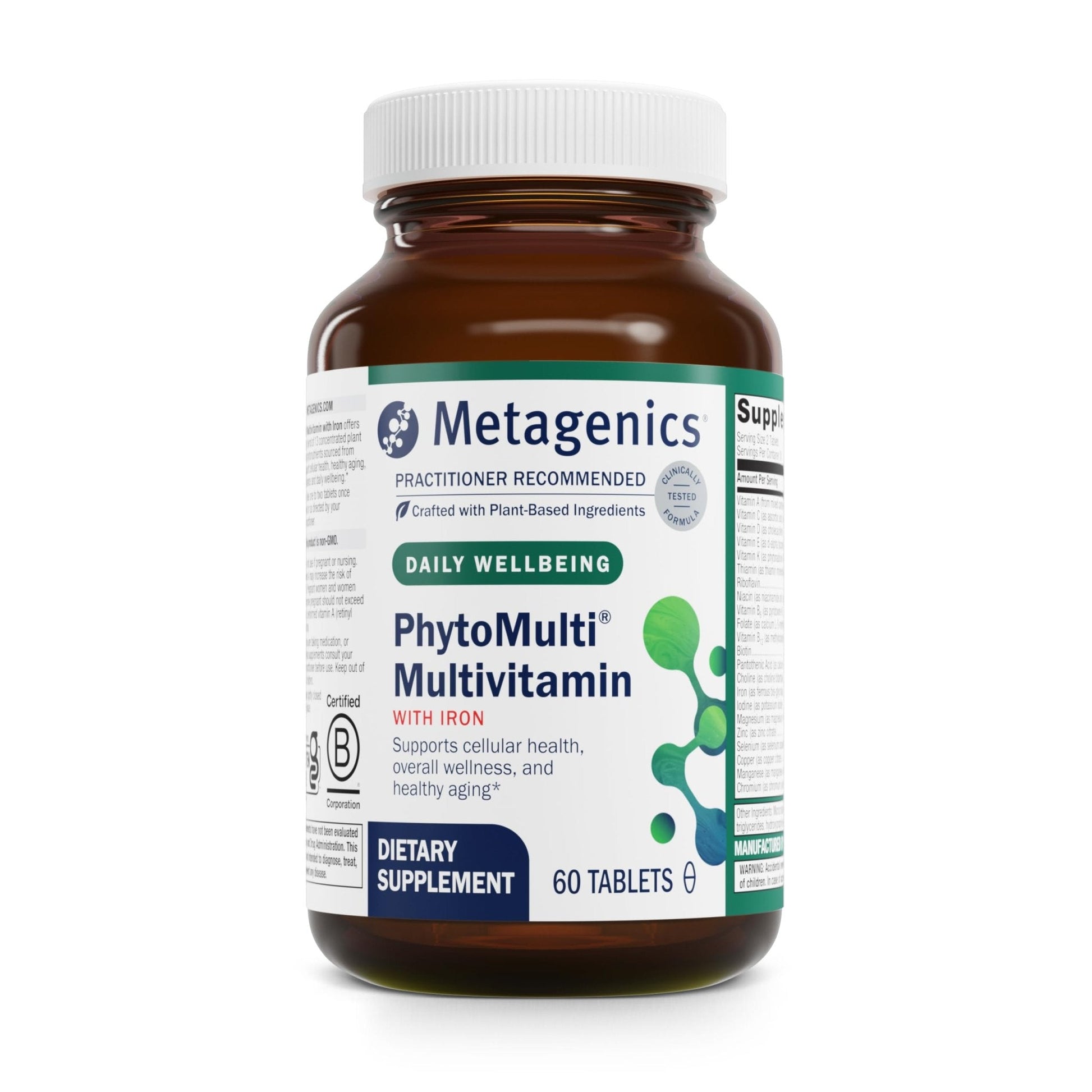 Metagenics PhytoMulti with Iron - Daily Multivitamin for Men & Women with Phytonutrients* - Methylfolate, Vitamins A‑K, Zinc & B6 - Iron Bisglycinate 18 mg - Maple Wellness Supplements