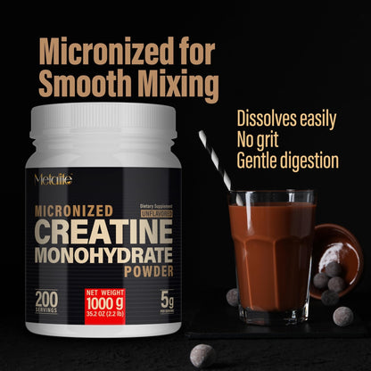 METALIFE 100% Pure Creatine Monohydrate Powder, Canada-Made, 1000 g (200 Servings) Micronized Powder, Muscle Growth, Unflavored, Ideal for Athletes & Fitness Enthusiasts, Third party lab tested, Vegan - Maple Wellness Supplements