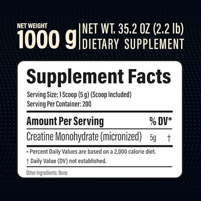 METALIFE 100% Pure Creatine Monohydrate Powder, Canada-Made, 1000 g (200 Servings) Micronized Powder, Muscle Growth, Unflavored, Ideal for Athletes & Fitness Enthusiasts, Third party lab tested, Vegan - Maple Wellness Supplements