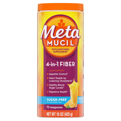Metamucil 4-in-1 Psyllium Husk Friendly Fiber Supplement, Sugar-Free, 72 teaspoons, Orange Flavored, Daily Fiber Powder for Digestive Health - Maple Wellness Supplements