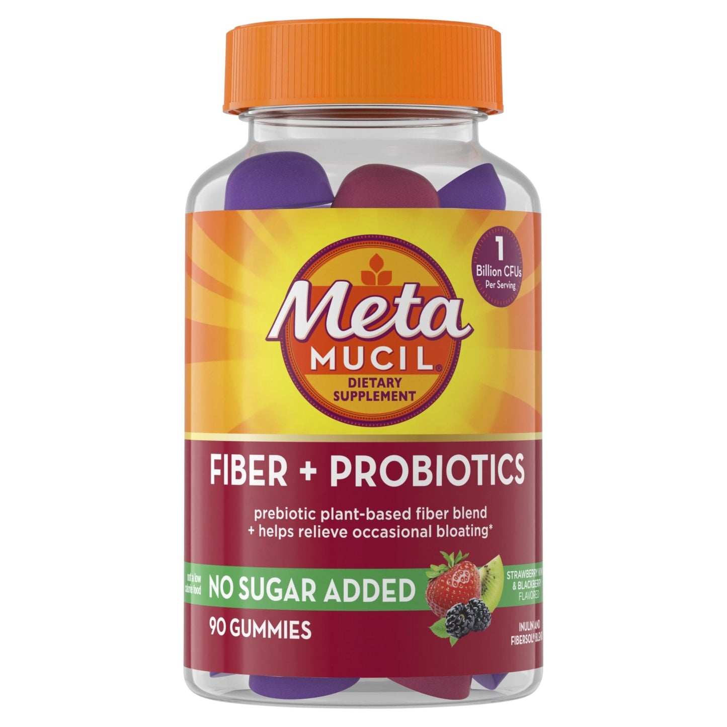 Metamucil Fiber Gummies for Adults with Probiotics for Bloating Relief, No Sugar Added Strawberry Kiwi BlackBerry Flavors, 5g Prebiotic - Maple Wellness Supplements