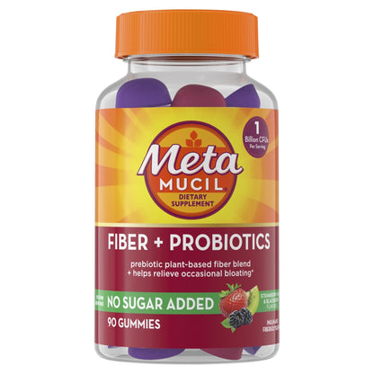 Metamucil Fiber Gummies for Adults with Probiotics for Bloating Relief, No Sugar Added Strawberry Kiwi BlackBerry Flavors, 5g Prebiotic - Maple Wellness Supplements