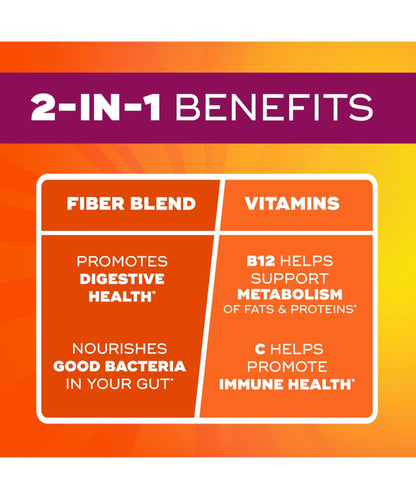 Metamucil Fiber Gummies for Adults with Vitamins C, D, B12 for Metabolism, No Sugar Added Citrus Berry Flavor, 5g Plant Based Prebiotic - Maple Wellness Supplements