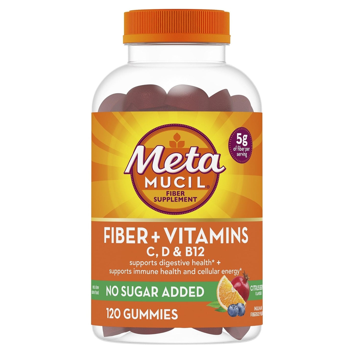 Metamucil Fiber Gummies for Adults with Vitamins C, D, B12 for Metabolism, No Sugar Added Citrus Berry Flavor, 5g Plant Based Prebiotic - Maple Wellness Supplements