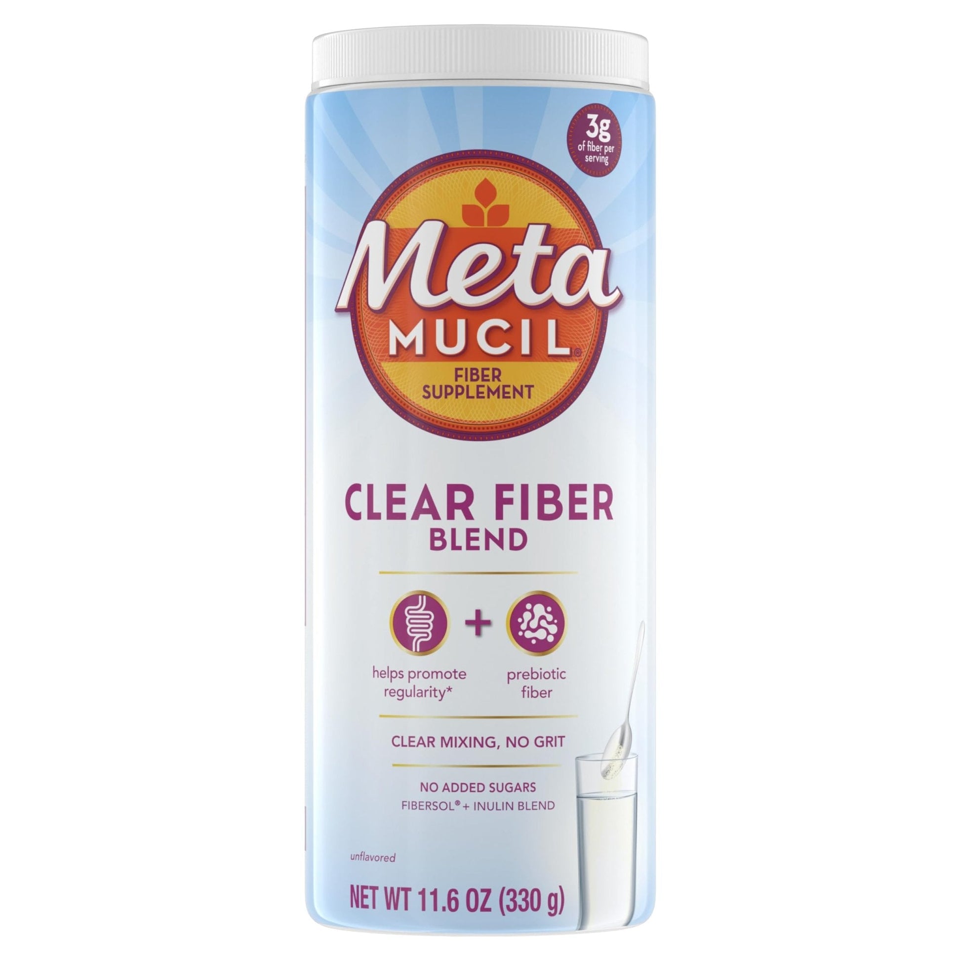 Metamucil Fiber Supplement, Unflavored Clear Mixing Powder, No Grit, No Sugar Added, Plant Based Prebiotic Fiber Supplement - Maple Wellness Supplements
