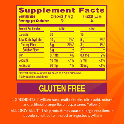 Metamucil On-the-Go Packets, Sugar-Free, 44 Packets, 4-in-1 Psyllium Husk Fiber Supplement, Orange Flavored, Individual Servings Great for Travel - Maple Wellness Supplements