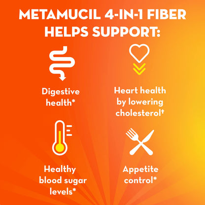 Metamucil On-the-Go Packets, Sugar-Free, 44 Packets, 4-in-1 Psyllium Husk Fiber Supplement, Orange Flavored, Individual Servings Great for Travel - Maple Wellness Supplements