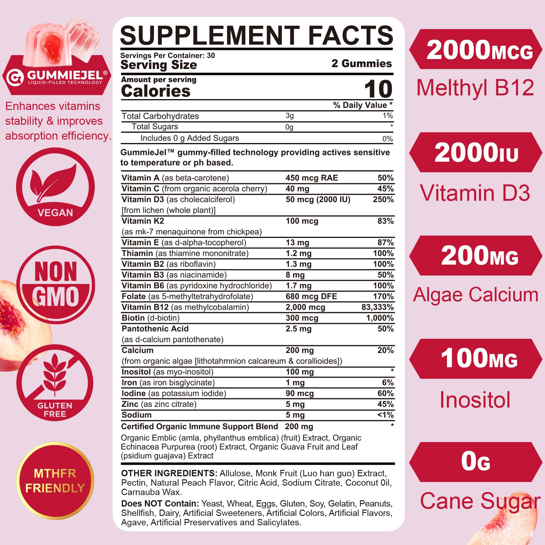 Methylated Multivitamin for Women Gummies, Calcium, D3 K2, Methylfolate & B12, Inositol, Daily Vitamin A C E, B Complex, Biotin, Zinc - Maple Wellness Supplements