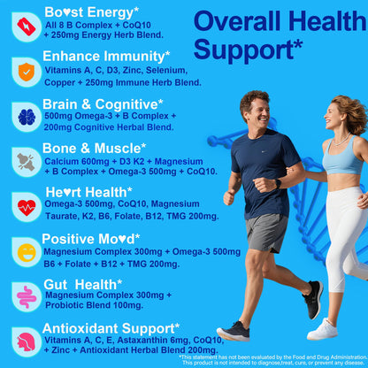 Methylated Multivitamin for Women & Men Gummies w/ Omega-3, Calcium, D3 K2, Methylfolate & B12, TMG, Daily Vitamins, Mag, CoQ10, Probiotic for 18 30 40 50 60 70+, Overall Health - Vegan, Sugar Free - Maple Wellness Supplements