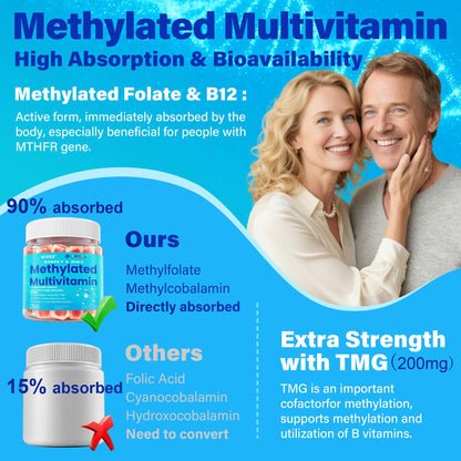 Methylated Multivitamin for Women & Men Gummies w/ Omega-3, Calcium, D3 K2, Methylfolate & B12, TMG, Daily Vitamins, Mag, CoQ10, Probiotic for 18 30 40 50 60 70+, Overall Health - Vegan, Sugar Free - Maple Wellness Supplements
