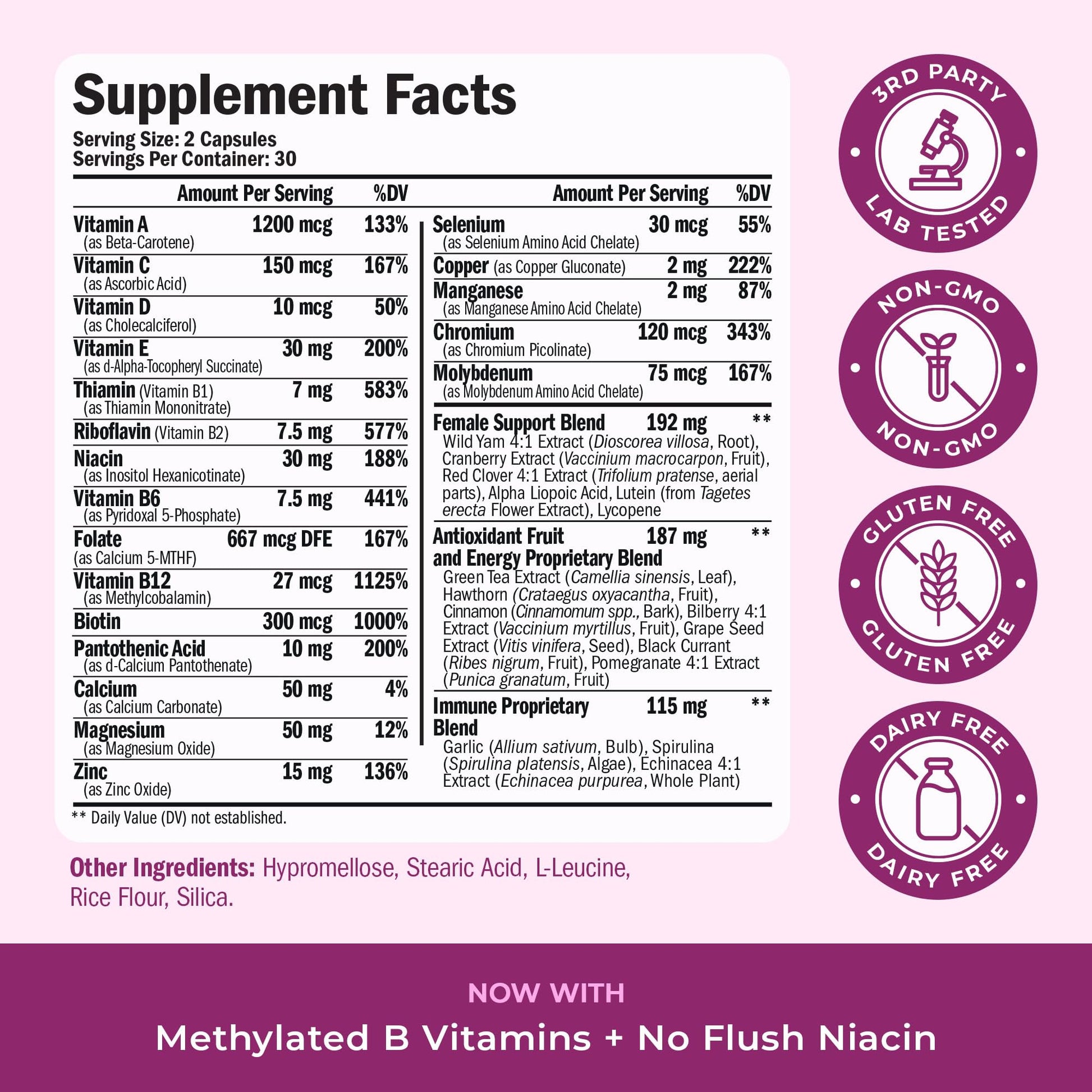 Methylated Multivitamin for Women w/Bioavailable Vitamins, Chelated Minerals, Vitamin D, B12, C, A & Zinc for Energy, Focus and Immune Health - Maple Wellness Supplements