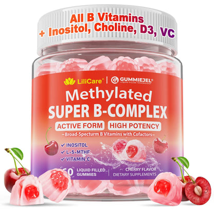 Methylated Vitamin B Complex Gummies for Women & Men - 12-in-1 Multivitamin with 1000 mcg Methyl B12, 1700 mcg Methylfolate, 2000 mcg Biotin, Inositol for Energy - Maple Wellness Supplements