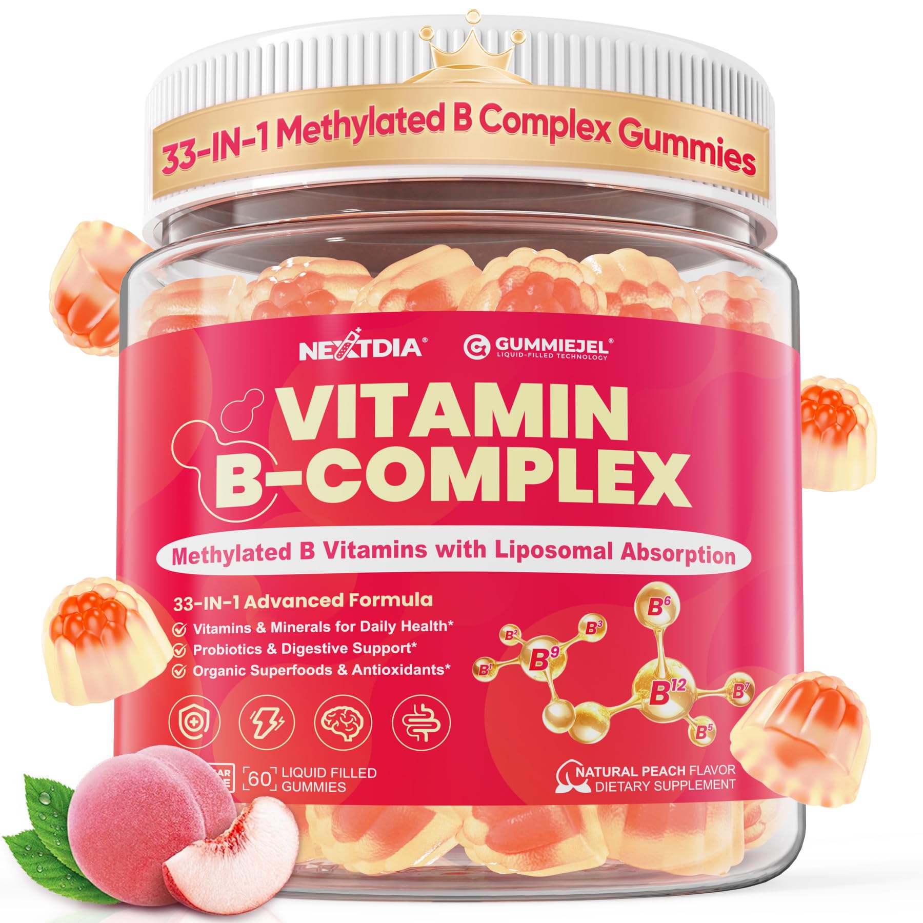 Methylated Vitamin B Complex Gummies for Women & Men, High Dose 2000 mcg Methyl B12, Liposomal Super All B Vitamins Methylfolate, B1, B2, B3, B5, B6, B7, Vitamin C, - Maple Wellness Supplements