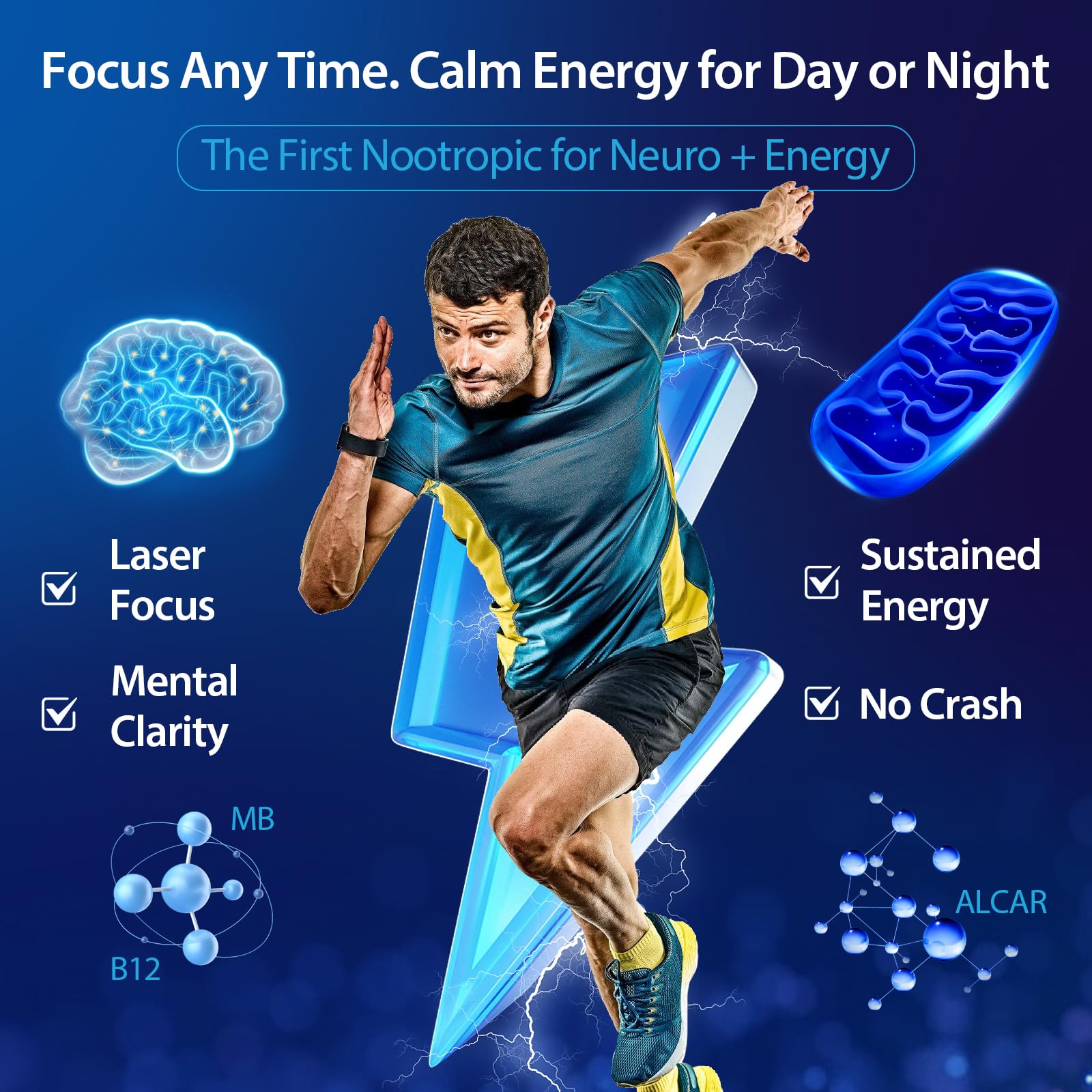 Methylene Blue Drops for Humans, 1% USP Grade – Dropper-Free No-Touch Bottle, Brain Supplement for Memory and Focus – Fast-Acting Nootropic with Methyl B12 & ALCAR – Caffeine-Free, Mint Flavor, 2oz - Maple Wellness Supplements