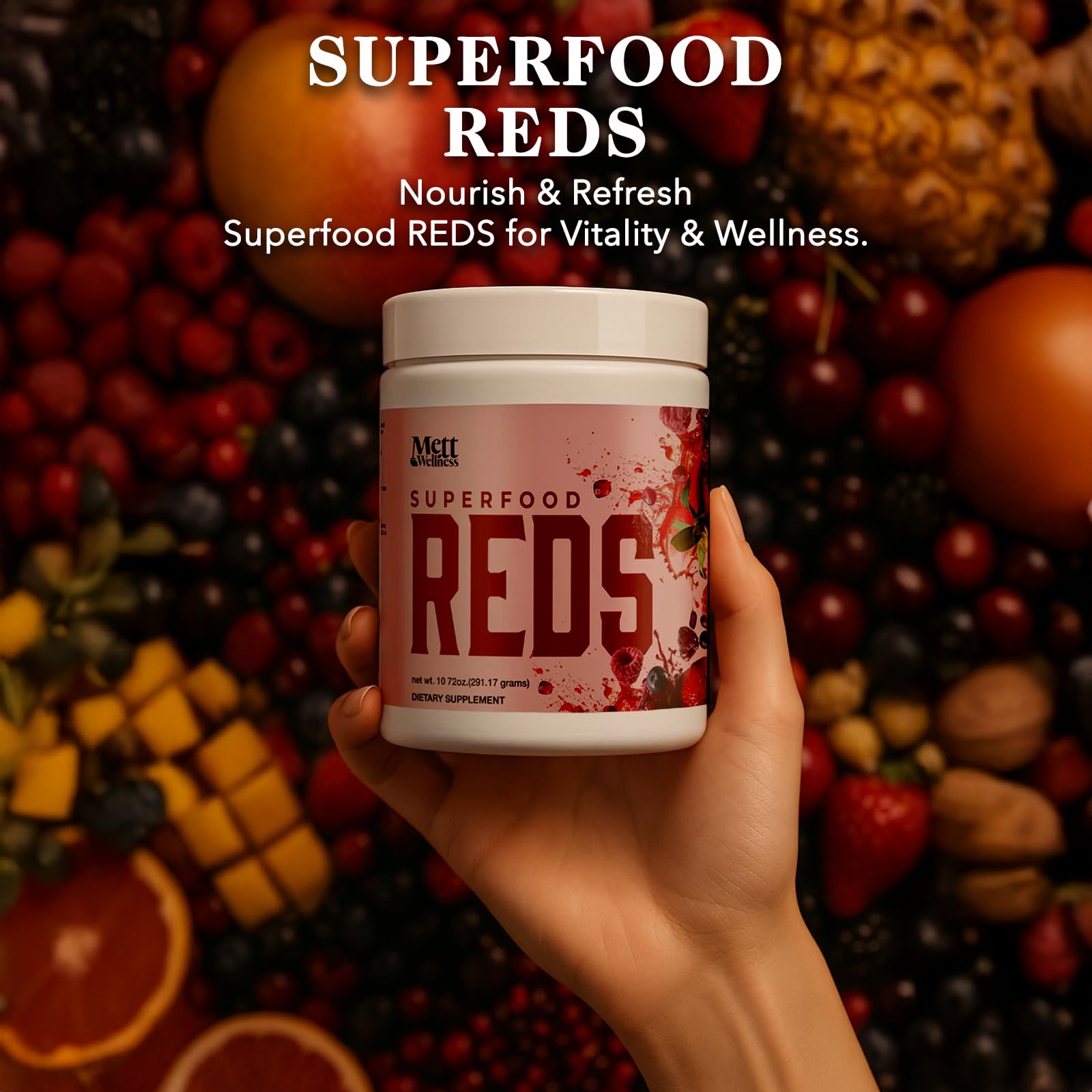Mett Wellness Superfood REDS | 10.72 oz | With Vitamins A, C & E | Helps Maintain Nitric Oxide Levels | Supports Daily Wellness - Maple Wellness Supplements