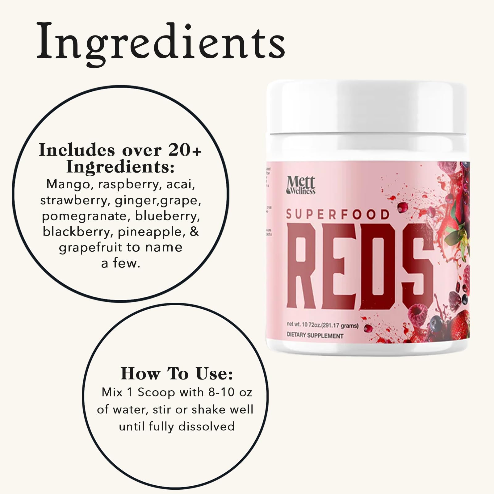 Mett Wellness Superfood REDS | 10.72 oz | With Vitamins A, C & E | Helps Maintain Nitric Oxide Levels | Supports Daily Wellness - Maple Wellness Supplements