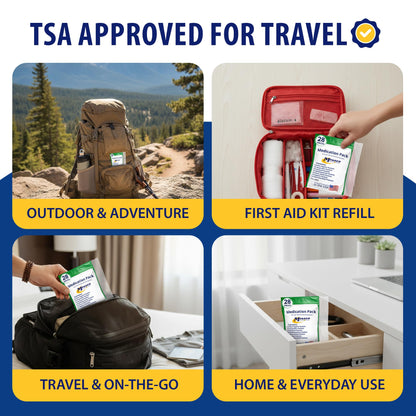 MFASCO - 7 in 1 - Travel Size Medicine Kit - TSA Approved | 28 First Aid Emergency OTC Medicine Packets for Cruise & International Travel | Compact Med Refill for Traveling & Office Assembled in USA - Maple Wellness Supplements