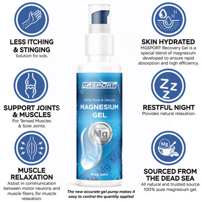 MgSport Magnesium Gel Dead Sea Magnesium - Gentle Topical Gel for Leg Cramps and Muscle Recovery Without Stinging - 20% More Potency Than Magnesium Oil Sprays - 1,000 Pumps - Maple Wellness Supplements