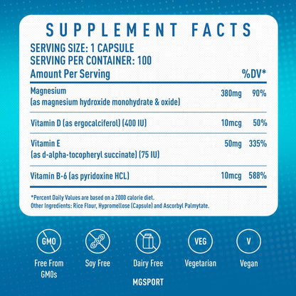 MGSPORT Magnesium Supplement 380mg - High Absorption Magnesium Complex Formula with Vitamins B6, D, E - Supports Muscle Function and Sleep Quality - 100 Servings - Maple Wellness Supplements