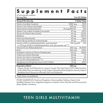 MICHAEL'S Health Naturopathic Programs Teen Girls Multivitamin - 90 Vegetarian Tablets - with B Complex Vitamins - Maple Wellness Supplements