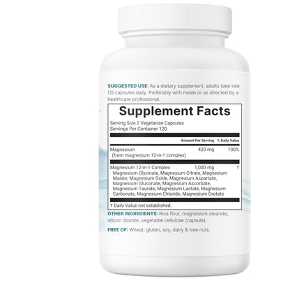 Micro Ingredients 12‑in‑1 Magnesium Complex 1000 mg, 240 Capsules – Magnesium Glycinate, Citrate, Taurate, Malate & More – High Absorption Formula for Men & Women – Chelated & Purified - Maple Wellness Supplements