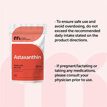 Micro Ingredients Astaxanthin 12mg with MCT Oil, 120 Softgels, 4 Month Supply | Premium Astaxanthin Antioxidant Supplements* | Fresh Microalgae Source - Maple Wellness Supplements