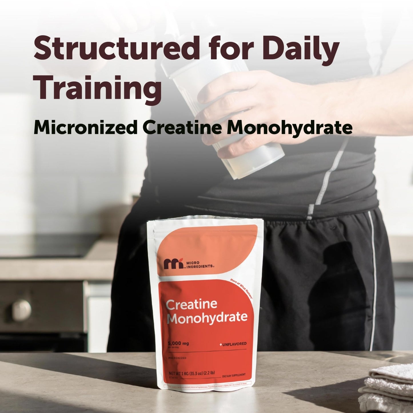 Micro Ingredients Creatine Monohydrate Powder 1 kg (2.2 Lbs), 5000mg Per Serv, Micronized Creatine Powder, Unflavored, No Filler, Keto & Vegan, Easy Dissolve, Pre Workout for Women & Men* - Maple Wellness Supplements