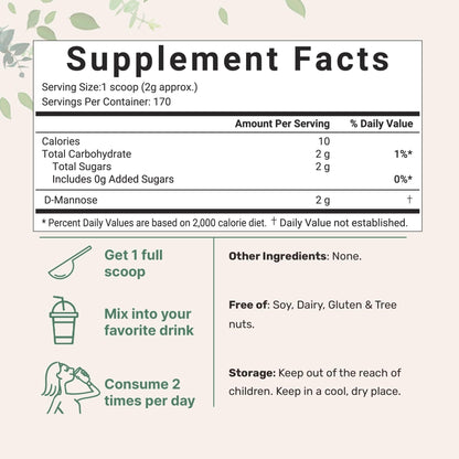 Micro Ingredients D Mannose Powder, Pure Mannose Supplement, Quick Water Soluble, Support Urinary Tract Cleanse & Bladder Health, Premium Mannose - Maple Wellness Supplements