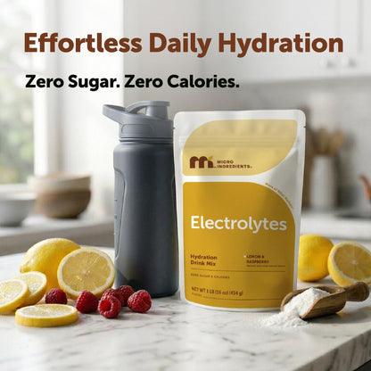 Micro Ingredients Hydration Electrolyte Powder, 1 lb (69 Servings) | Lemon Raspberry Flavor | High Potassium (1,000mg) + Coconut Water & Real Lemon Juice | No Sugar, Keto Friendly | Non-GMO - Maple Wellness Supplements