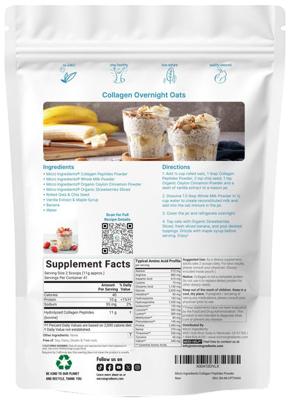 Micro Ingredients Hydrolyzed Collagen Peptides Powder, 1 lb | Type I & III Collagen for Women & Men | Unflavored Bovine Collagen Protein | Easy Dissolve, Paleo, Non-GMO - Maple Wellness Supplements