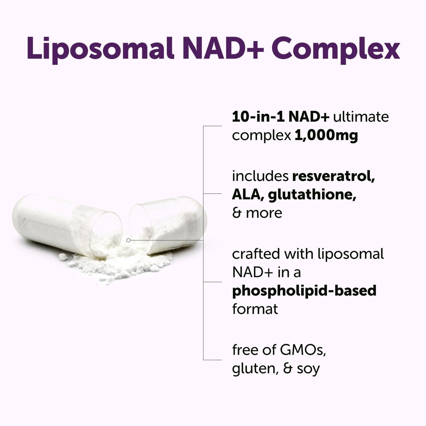 Micro Ingredients Liposomal NAD+ Ultimate Complex 1,000mg | 60 Veggie Capsules | NMN Pathway Formula | 10-in-1 with Resveratrol, Glutathione, & Astaxanthin - Maple Wellness Supplements