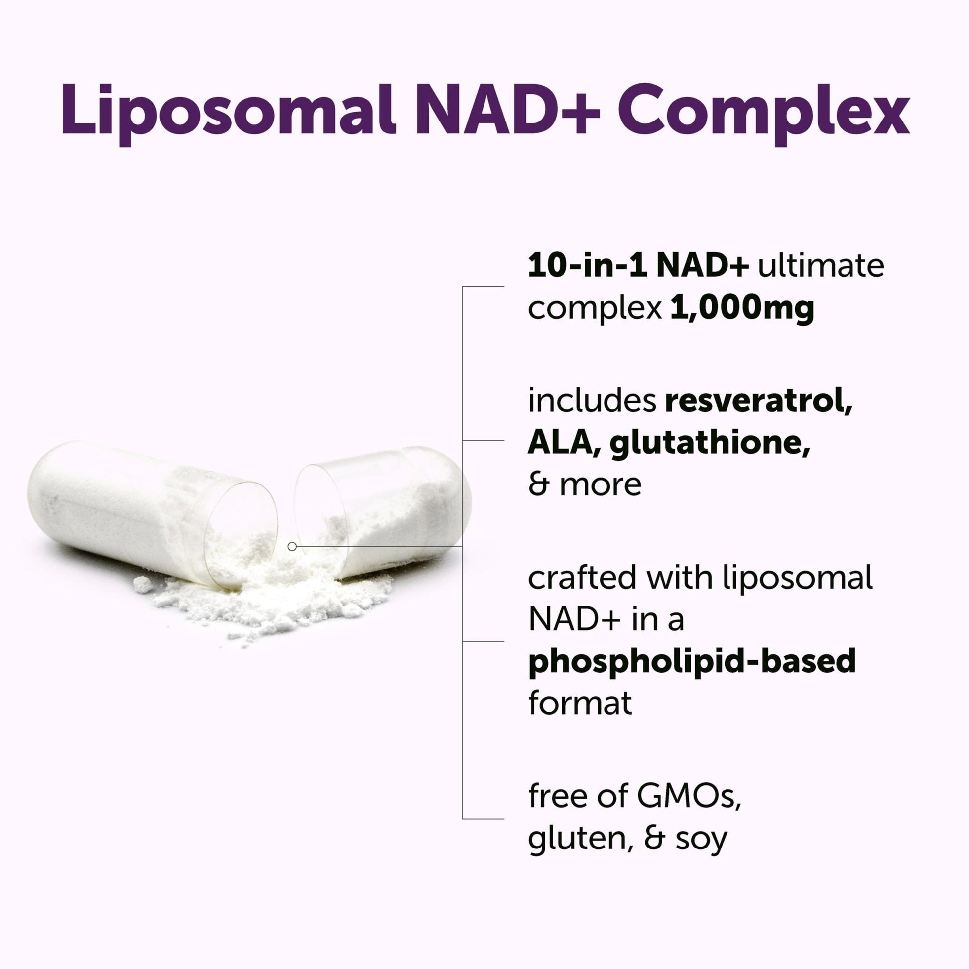 Micro Ingredients Liposomal NAD+ Ultimate Complex 1,000mg | 60 Veggie Capsules | NMN Pathway Formula | 10-in-1 with Resveratrol, Glutathione, & Astaxanthin - Maple Wellness Supplements