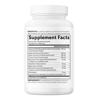Micro Ingredients Liposomal NAD+ Ultimate Complex 1,000mg | 60 Veggie Capsules | NMN Pathway Formula | 10-in-1 with Resveratrol, Glutathione, & Astaxanthin - Maple Wellness Supplements