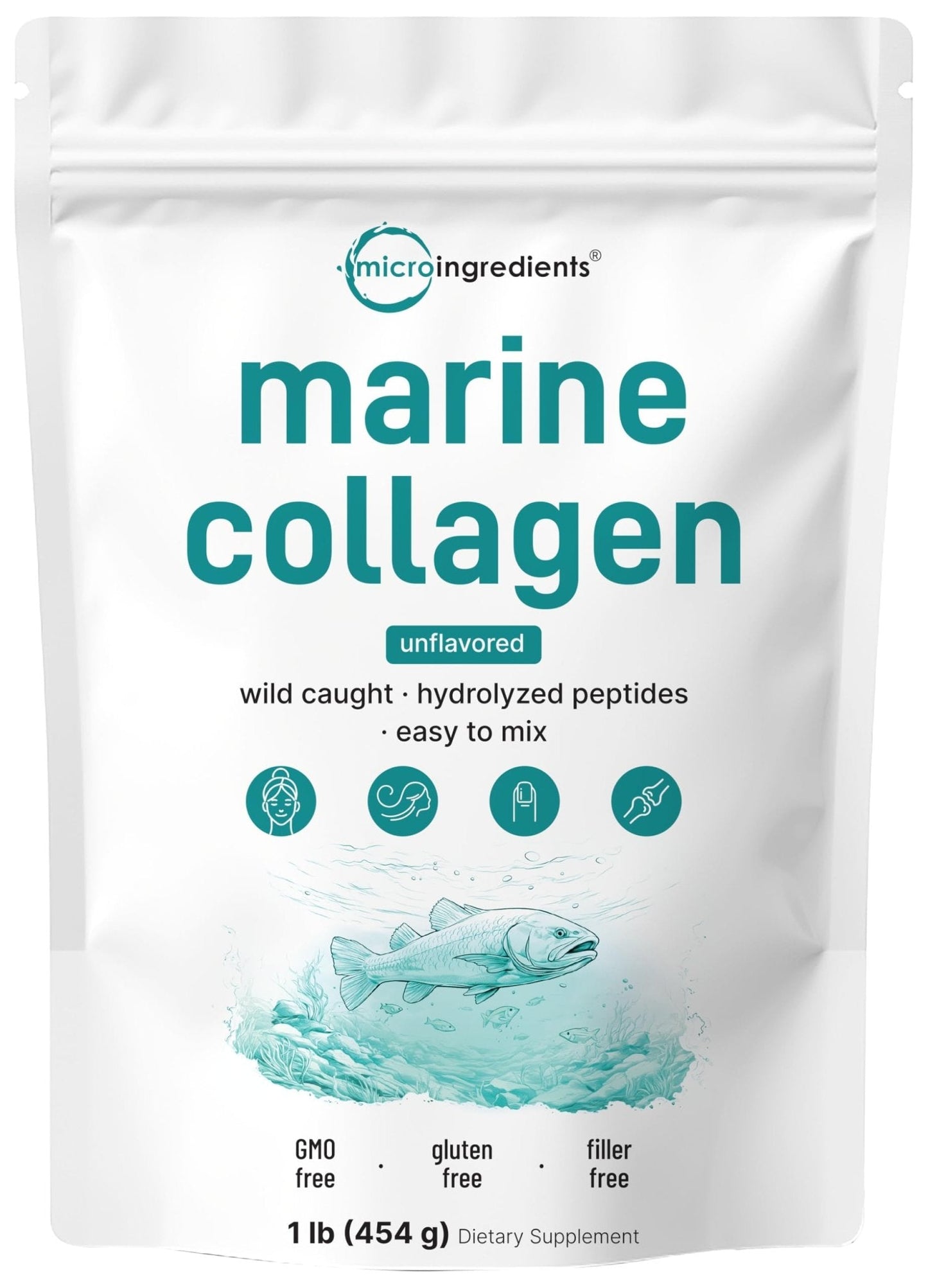 Micro Ingredients Marine Collagen Peptides Powder, 1 lb | Type I Marine Collagen + Natural Protein | Wild-Caught Fish Source - Maple Wellness Supplements