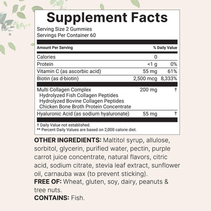 Micro Ingredients Multi Collagen Peptides, 120 Collagen Gummies | Type I,II,III,V,X Protein with Biotin, Hyaluronic Acid, & Vitamin C Complex | Pomegranate & Berry Flavored - Maple Wellness Supplements