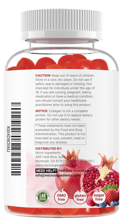 Micro Ingredients Multi Collagen Peptides, 120 Collagen Gummies | Type I,II,III,V,X Protein with Biotin, Hyaluronic Acid, & Vitamin C Complex | Pomegranate & Berry Flavored - Maple Wellness Supplements