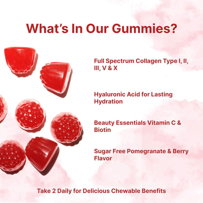 Micro Ingredients Multi Collagen Peptides, 120 Collagen Gummies | Type I,II,III,V,X Protein with Biotin, Hyaluronic Acid, & Vitamin C Complex | Pomegranate & Berry Flavored - Maple Wellness Supplements