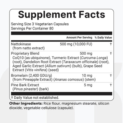 Micro Ingredients Nattokinase 10,000 FU Per Serving (Natural Natto Extract), 240 Vegetarian Capsules | with CoQ10, Turmeric, Aged Garlic & Pine Bark Extract - Maple Wellness Supplements