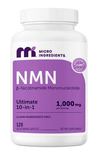 Micro Ingredients NMN Complex 1000mg Per Serving, 120 Veggie Capsules | 10-in-1 with Nicotinamide Mononucleotide, Resveratrol, CoQ10, Quercetin & Glutathione - Maple Wellness Supplements