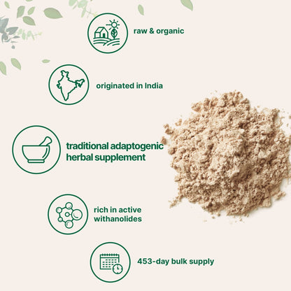 Micro Ingredients Organic Ashwagandha Root Powder | 2 Pound, No Filler, No Additives, Highly Purified | Active Withanolides, Adaptogenic Ayurvedic Herbal Supplements, Gluten Free, India Origin - Maple Wellness Supplements