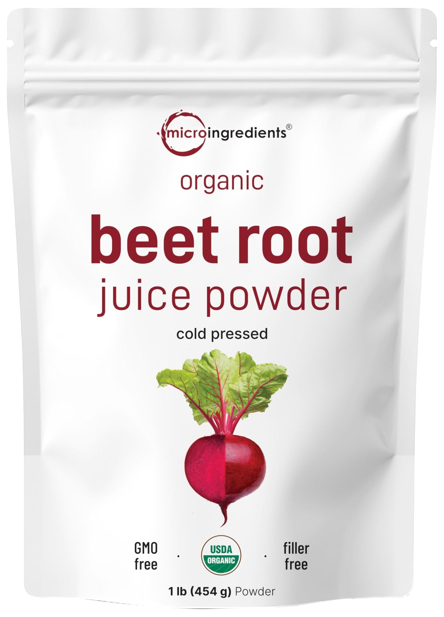Micro Ingredients Organic Beet Root Juice Powder, 1 Pound | Cold Pressed, Water Soluble, High Concentrated Raw Beet Supplement | Superfood Drink Mix - Maple Wellness Supplements