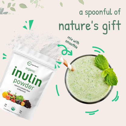 Micro Ingredients Organic Inulin FOS Fiber Powder, 2.2 lbs | Quick Water-Soluble Prebiotic | Natural Fiber for Smoothies & Drinks | Vegan Friendly, Dissolves Clear - Maple Wellness Supplements