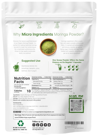Micro Ingredients Organic Moringa Oleifera Leaf Powder, 2 Pound | Rich in Antioxidants & Immune Vitamins | Pure Leaves Without Stems | - Maple Wellness Supplements