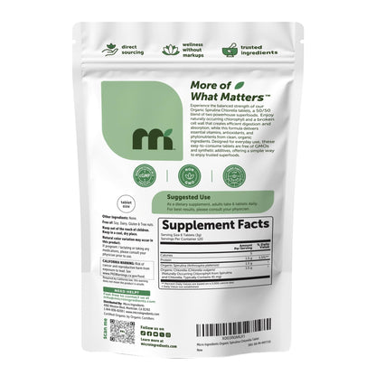 Micro Ingredients Organic Spirulina Chlorella Tablets, 720 Count | 4 Month Supply | 50/50 Algae Blend | Broken Cell Wall | Non-GMO, Filler Free - Maple Wellness Supplements