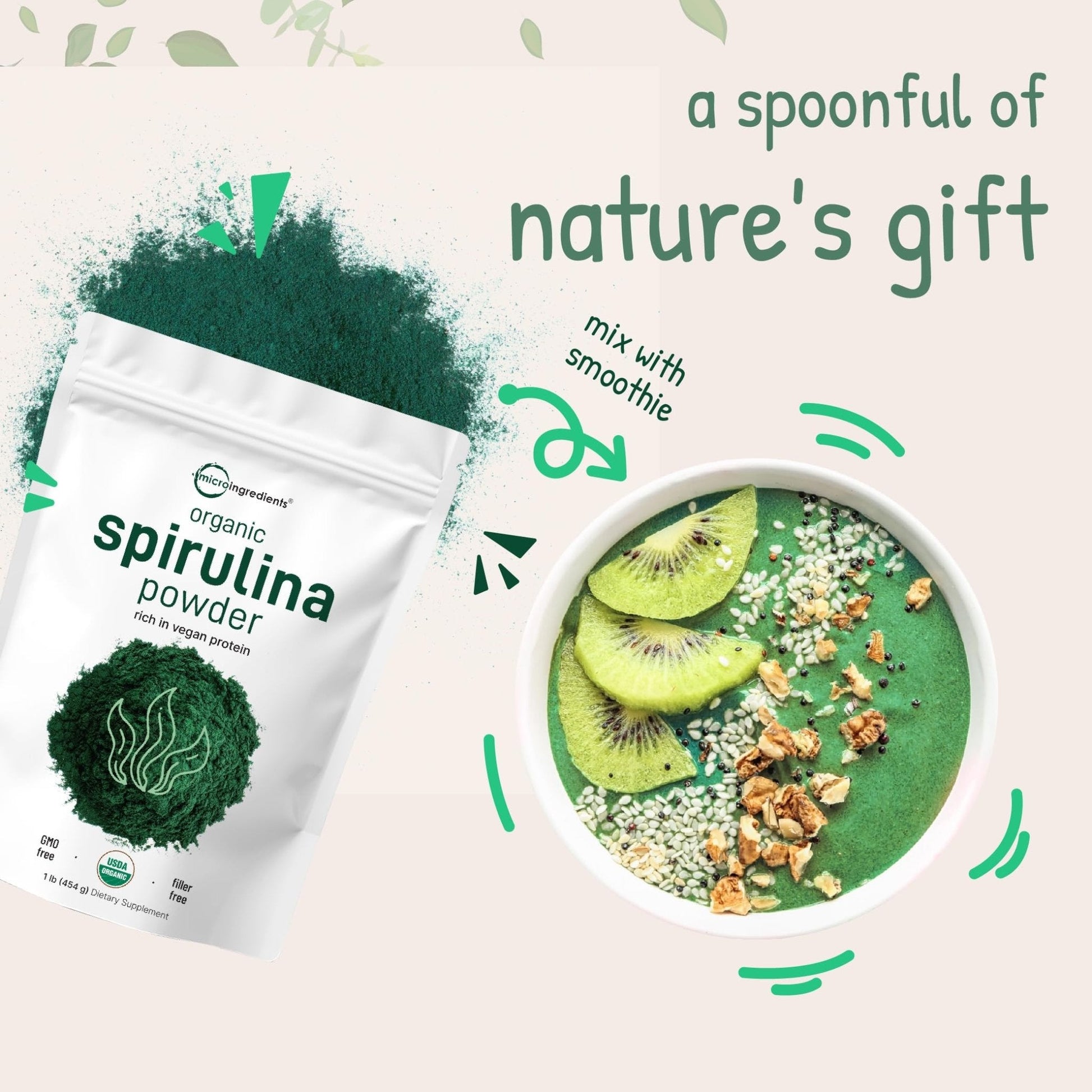 Micro Ingredients Organic Spirulina Powder, 1lb | Blue-Green Algae, Rich in Vegan Protein, Vitamins & Minerals | Source of Natural Chlorophyll & Enzymes - Maple Wellness Supplements