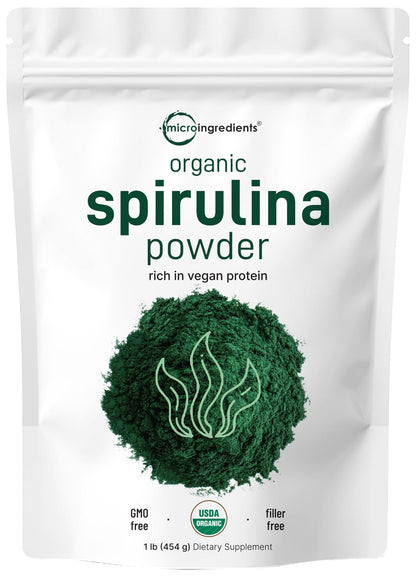 Micro Ingredients Organic Spirulina Powder, 1lb | Blue-Green Algae, Rich in Vegan Protein, Vitamins & Minerals | Source of Natural Chlorophyll & Enzymes - Maple Wellness Supplements