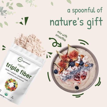 Micro Ingredients Organic Triple Fiber Powder, 2lb | Natural Prebiotic to Support Digestive & Gut Health - Maple Wellness Supplements